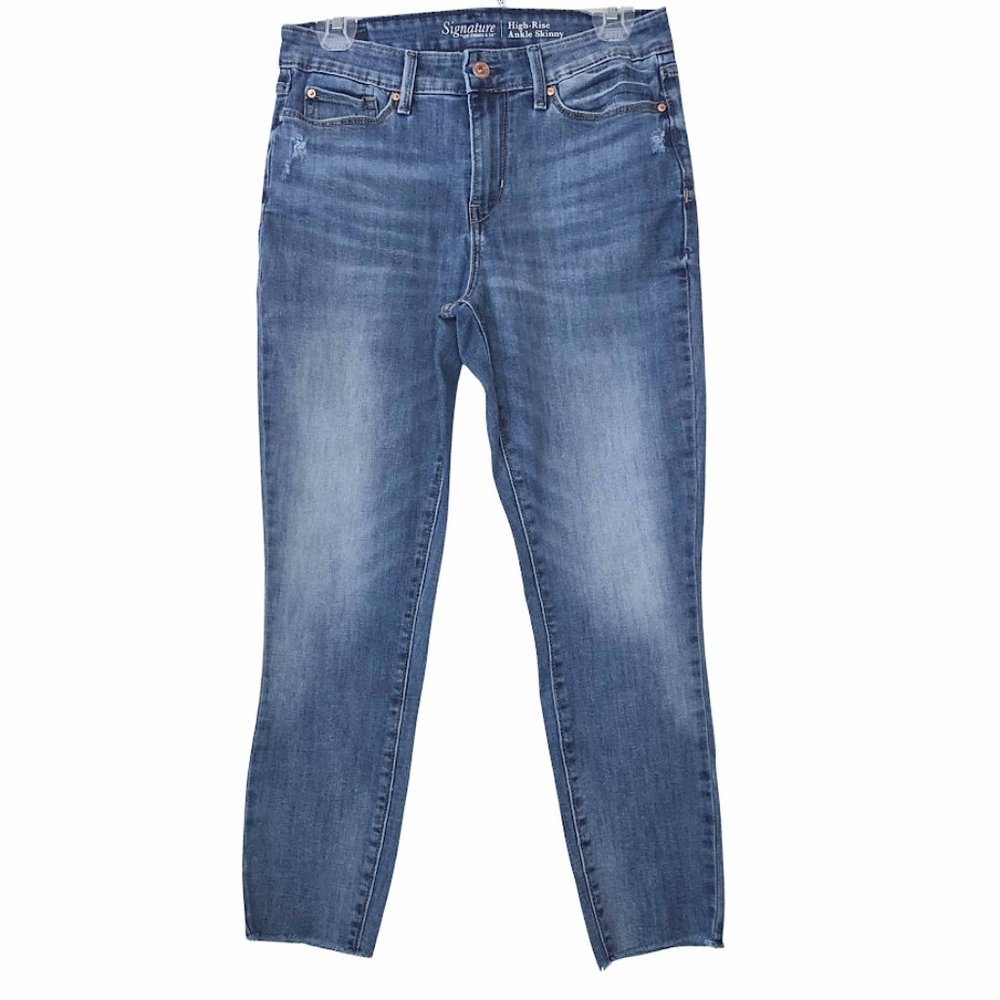 Levi's High Rise Women's Ankle Skinny Stretch Jeans Blue Fringe Hem Size 28